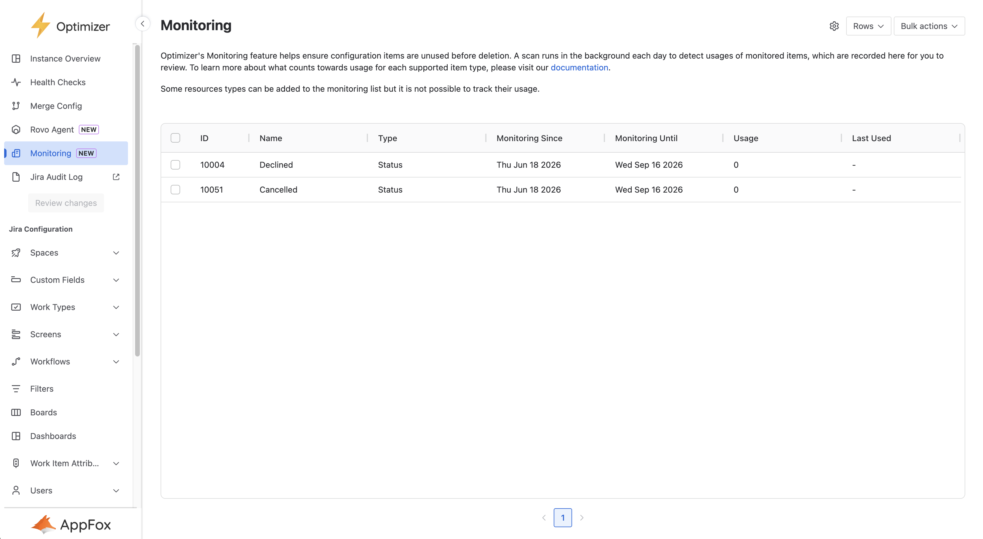 Screenshot showing the monitoring page.